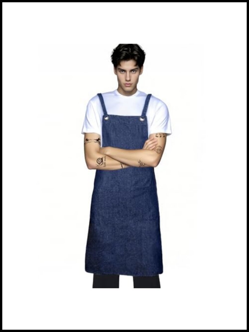 Denim Apron Adjustable Cross-Back Straps Metal Grommets Full Length Kitchen